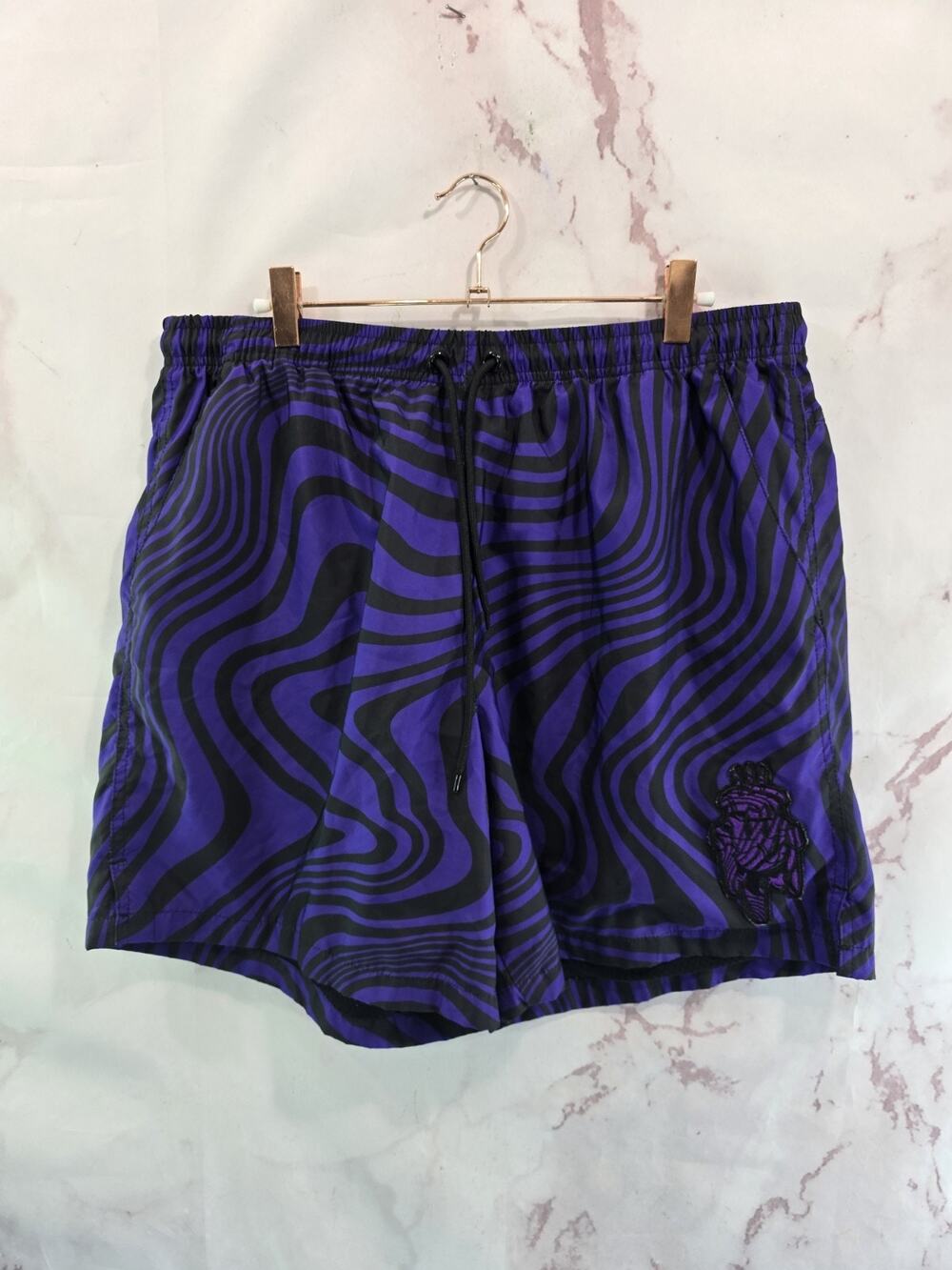 Wedding Cake Swim Shorts Mens XL Purple Swirl Mesh Nylon Wake Bake And Cake